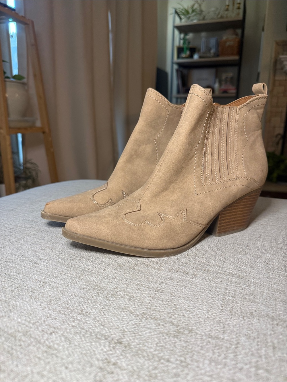 Western Ankle Boots Cowboy Cowgirl Booties - Beige